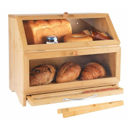 Bamboo Bread Box Factory - 2 Layers Clear Window Lid