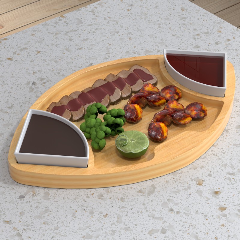 Bamboo Serving Tray Factory - Football Shaped with Dip Trays
