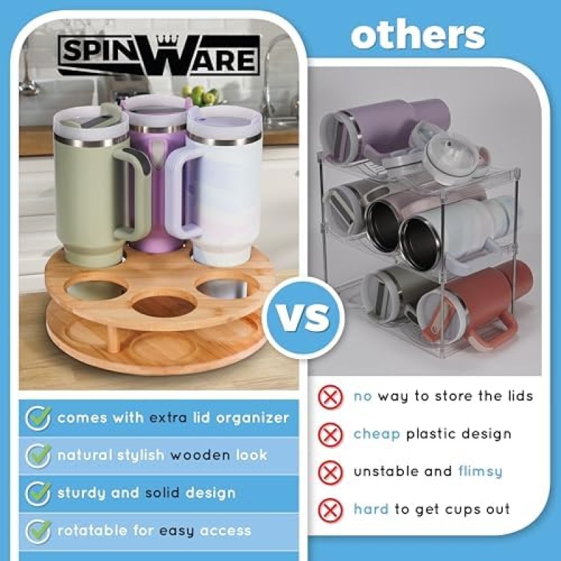 Bamboo Tumbler Organizer Manufacturer - 40 oz Lazy Susan Rack