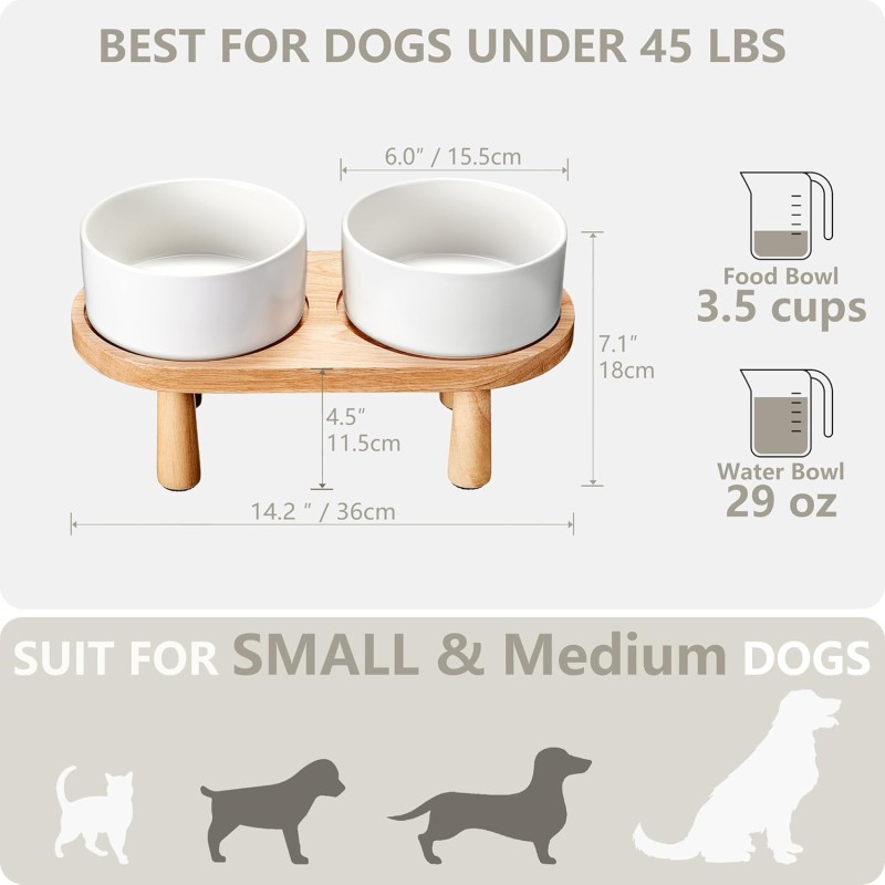 Ceramic Dog Bowls Factory - Elevated Wood Stand 29OZ Capacity