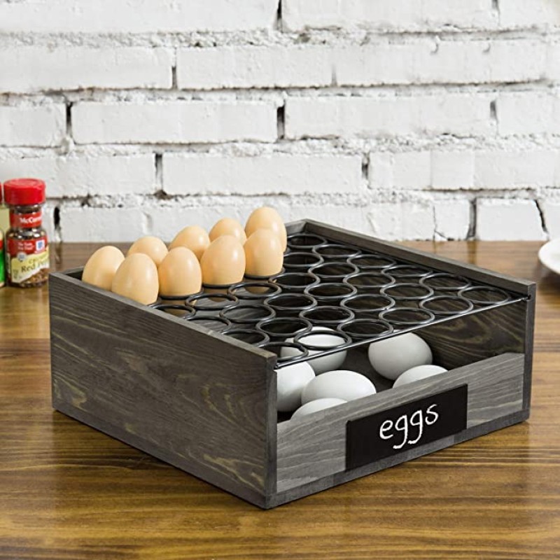 Eggs Display Stand Supplier - JUNJI 2 Tier Vintage Gray Wood Metal Wire Display Basket