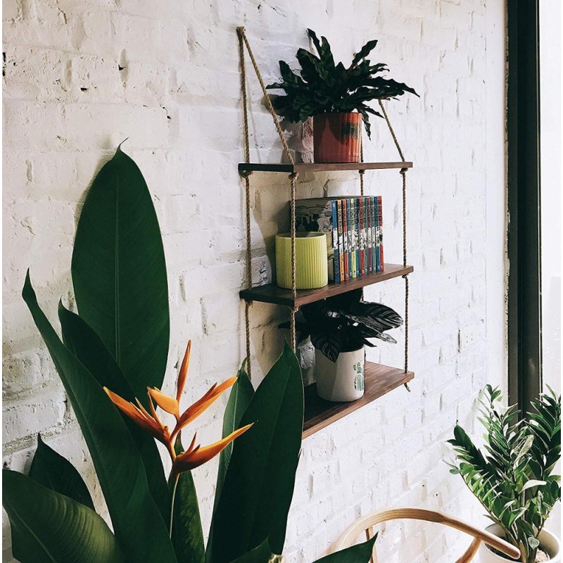 Hanging Planter Shelf Supplier - Floating Swing Storage Shelves Jute Rope Organizer Rack