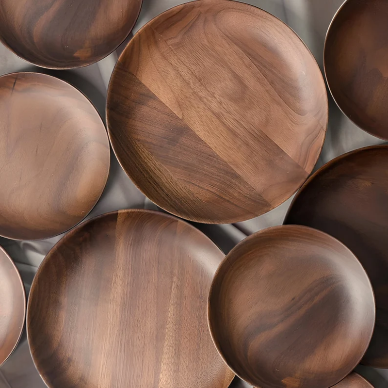 Round Wooden Dishes Manufacturer - Black Walnut Plates Natural Wood Serving Trays Dinnerware