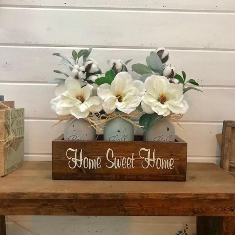 Desk Decor Supplier - Decorative Wooden Home Desk Mason Jar Artificial Flower Holder