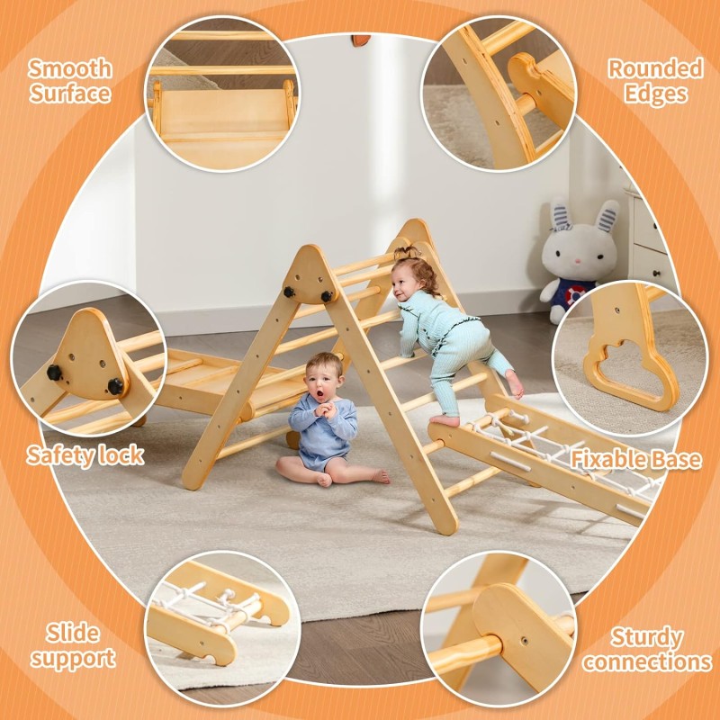 Wood Climber Set Manufacturer - 6-in-1 Montessori Climber Set Triangle Ramp Arch Slide