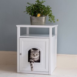 Cat Washroom Manufacturer - JUNJI Handmade Wooden Cat Washroom with Litter Tray Home Decor