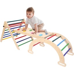 Rainbow Climber Set Factory - Rainbow Wood Triangle Climber Foldable Indoor Ramp