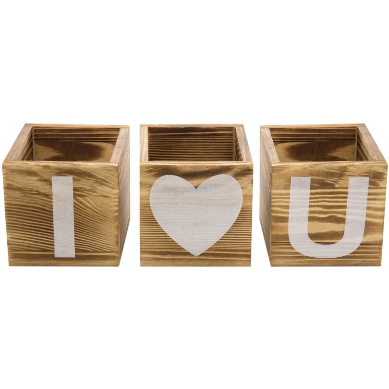 Flower Pots Supplier - 3-Piece Wood Square Succulents Pots for Indoor Home Decor
