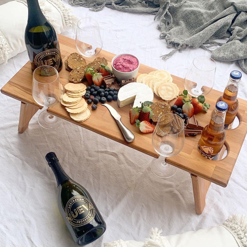 Folding Picnic Table Supplier - Portable with Wooden Legs Wine Caddy Serving Tray Gift