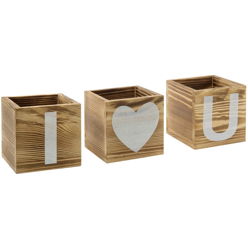 Flower Pots Supplier - 3-Piece Wood Square Succulents Pots for Indoor Home Decor