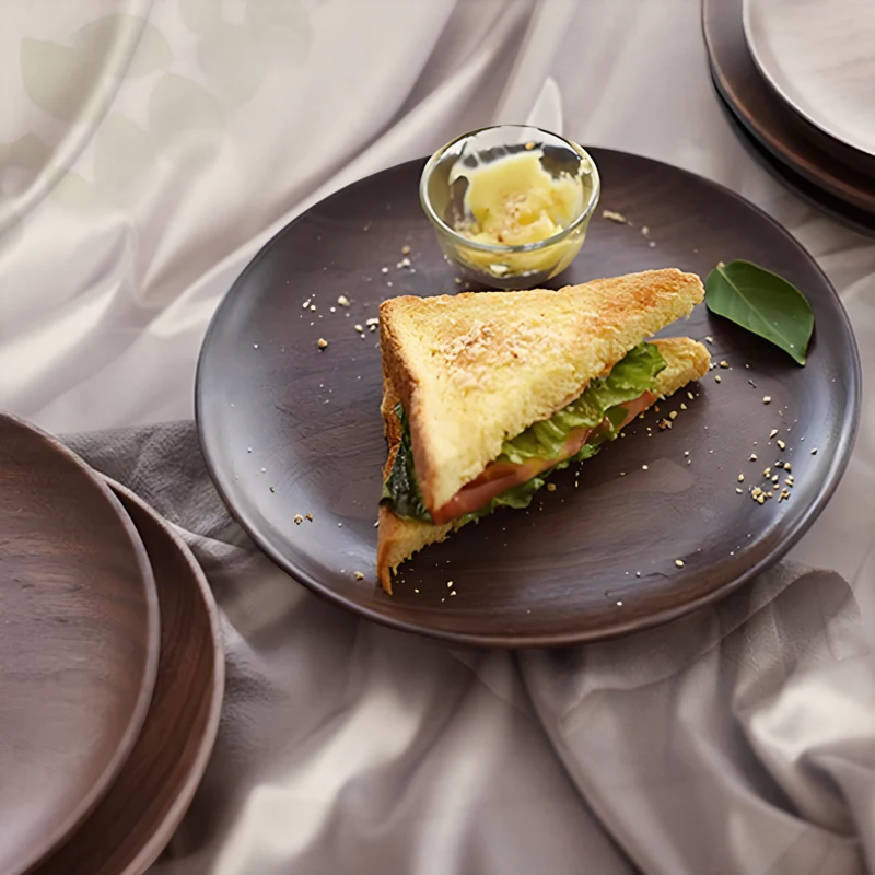 Round Wooden Dishes Manufacturer - Black Walnut Plates Natural Wood Serving Trays Dinnerware