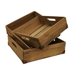 Wooden Crates Factory - JUNJI Rustic Decorative Set of 3 Nesting Storage Crates Handle