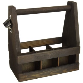 Beer Caddy Manufacturer - JUNJI 6 Slot Rustic Burnt Wood Caddy with Bottle Opener