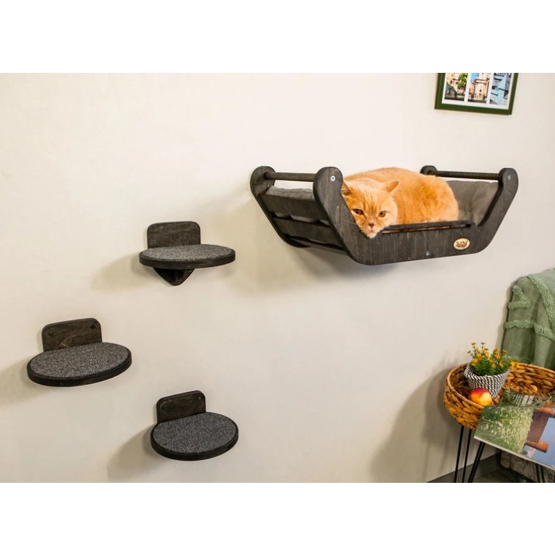 Wall-mounted Cat Bed Factory - Luxury Wall-mounted Wood Cat Bed with 3 Steps Shelves
