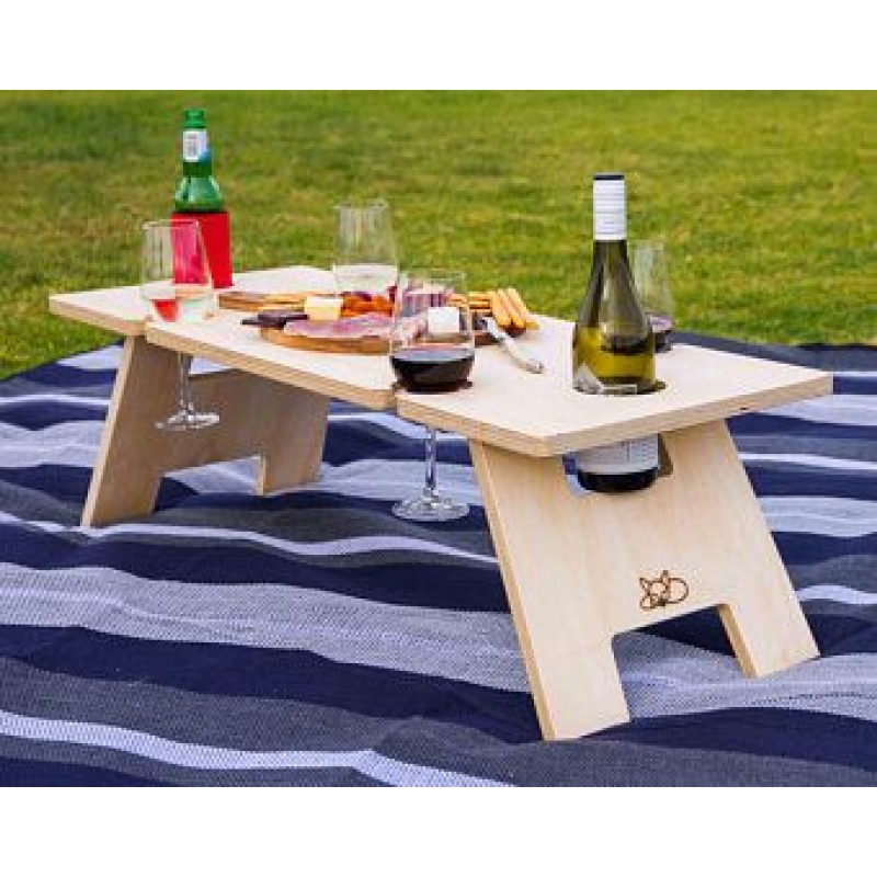Folding Picnic Table Supplier - Portable with Wooden Legs Wine Caddy Serving Tray Gift