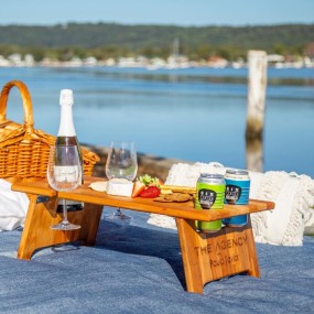 Folding Picnic Table Supplier - Portable with Wooden Legs Wine Caddy Serving Tray Gift