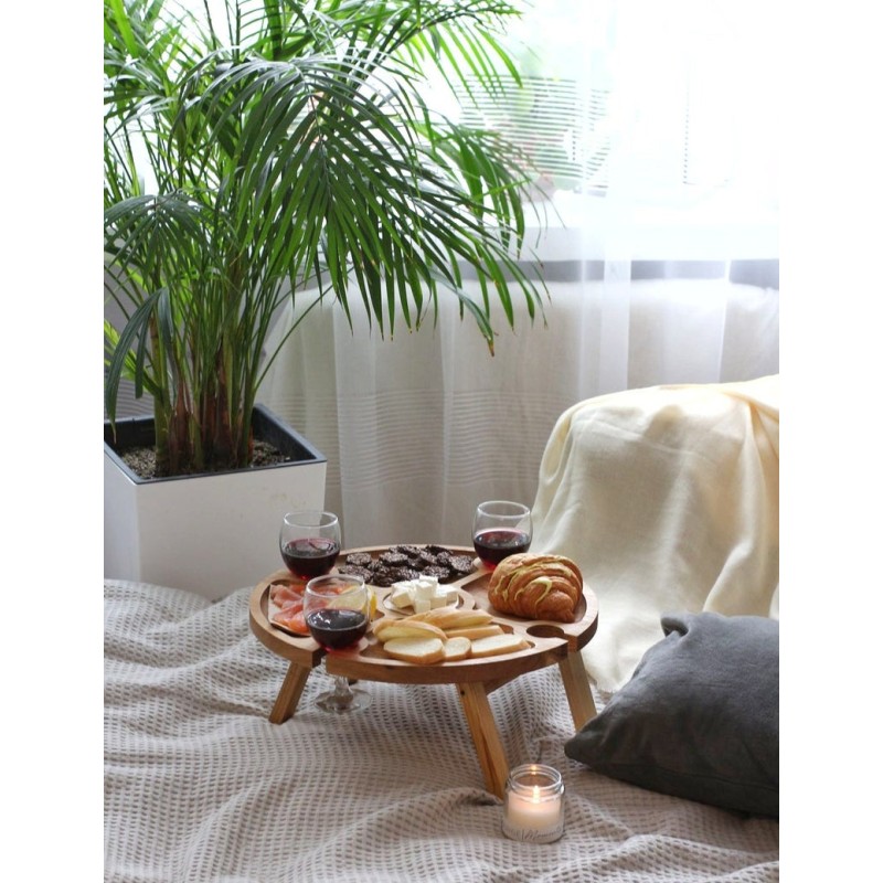 Wooden Wine Rack Factory - JUNJI Outdoor Wine Table and Rack Portable Bottle Food Stand