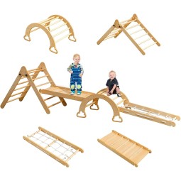 Wood Climber Set Manufacturer - 6-in-1 Montessori Climber Set Triangle Ramp Arch Slide