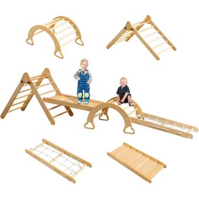Wood Climber Set Manufacturer - 6-in-1 Montessori Climber Set Triangle Ramp Arch Slide