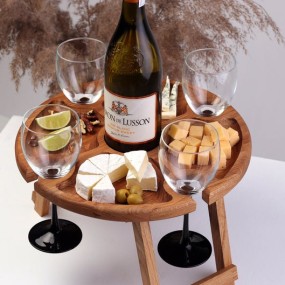Portable Wine Table Manufacturer - Natural Pine Outdoor Folding Wine Cheese Tray with Legs