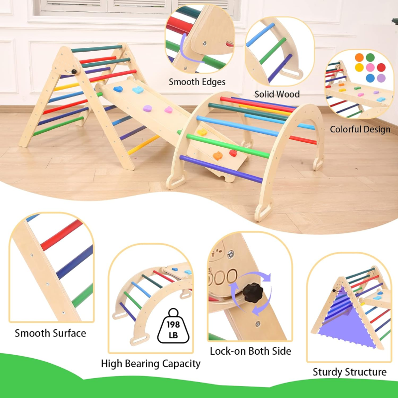 Rainbow Climber Set Factory - Rainbow Wood Triangle Climber Foldable Indoor Ramp