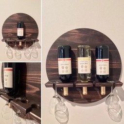 Wine Bottle Rack Manufacturer - JUNJI Modern Wood Bottle Rack Glasses Carrier Wall Shelf