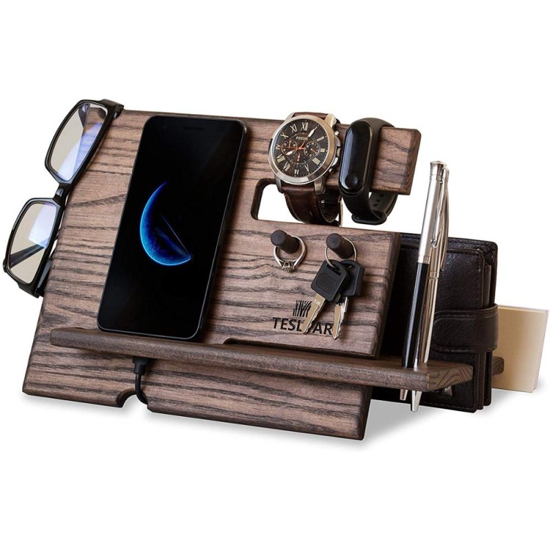 Desk Storage Organizer Supplier - JUNJI Bamboo Desk Organizer Phone Docking Station Key