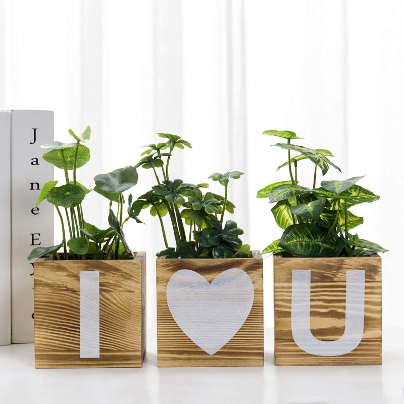 Flower Pots Supplier - 3-Piece Wood Square Succulents Pots for Indoor Home Decor