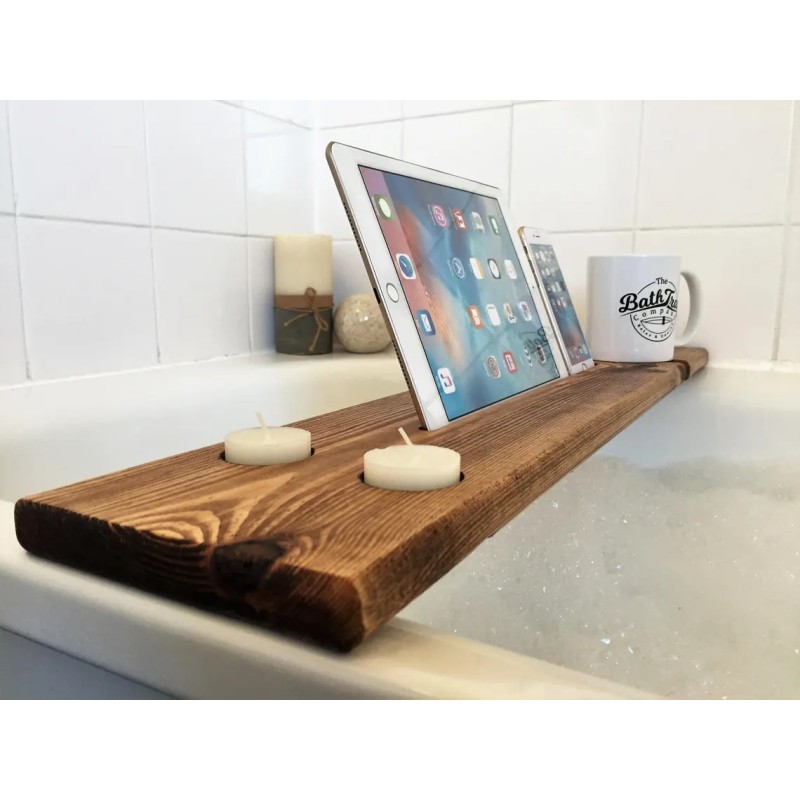 Wooden Bath Caddy Factory - JUNJI Reclaimed Solid Wood Bath Shelf Wine Tablet Holder