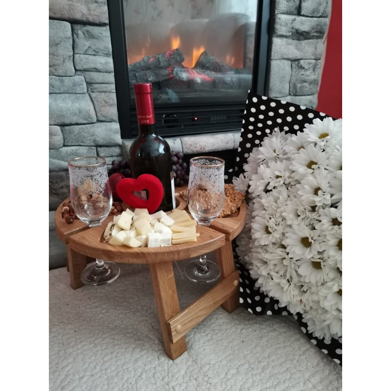 Portable Wine Table Manufacturer - Natural Pine Outdoor Folding Wine Cheese Tray with Legs