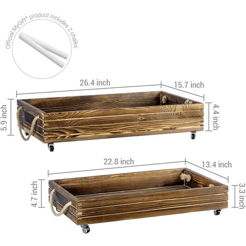 Bed Storage Box Manufacturer - Rustic Burnt Wood Box with Rope Handles Underbed Organizer