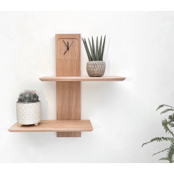 Two-Tiered Shelf Supplier - Elegant Solid Oak Two-Tiered Wall Shelf with Clock Home Decor