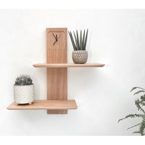Two-Tiered Shelf Supplier - Elegant Solid Oak Two-Tiered Wall Shelf with Clock Home Decor