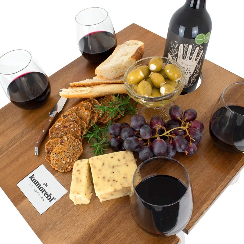 Wine Picnic Table Manufacturer - Outdoor Table with 4 Glass Racks Foldable Wooden Table