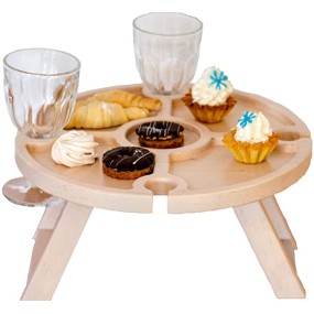 Wooden Wine Rack Factory - JUNJI Outdoor Wine Table and Rack Portable Bottle Food Stand