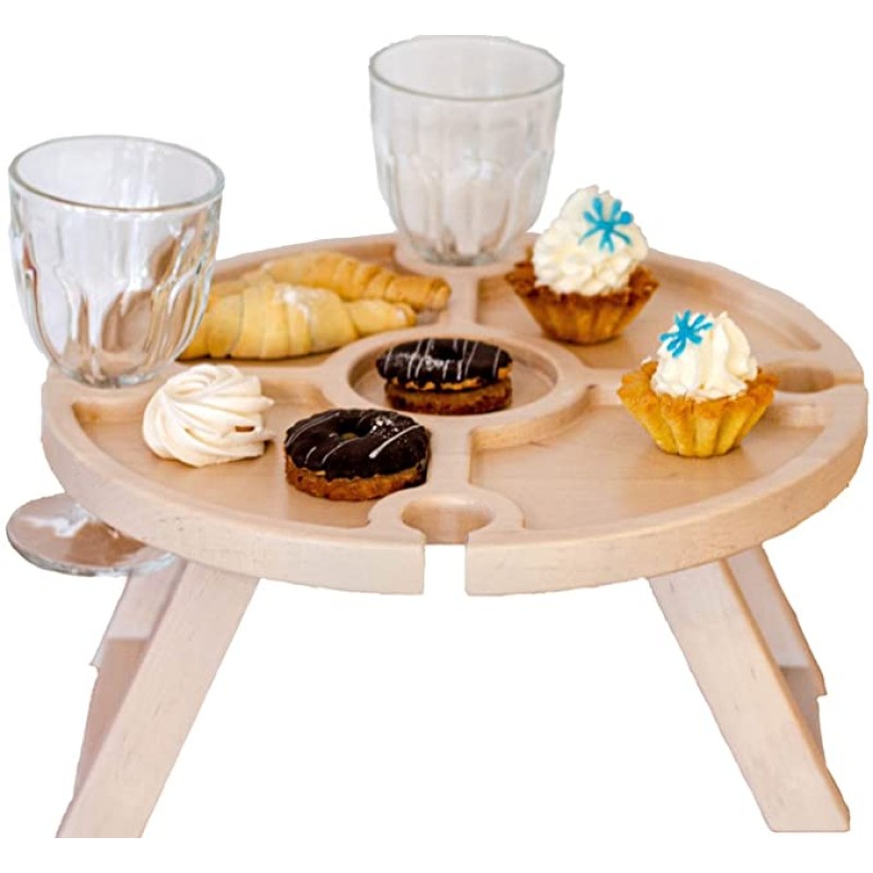 Wooden Wine Rack Factory - JUNJI Outdoor Wine Table and Rack Portable Bottle Food Stand