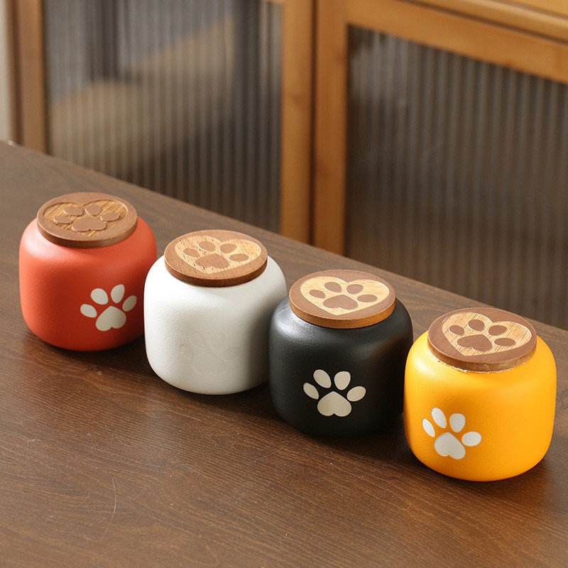 Ceramic Pet Urn Factory - Paw Pattern Wooden Lid
