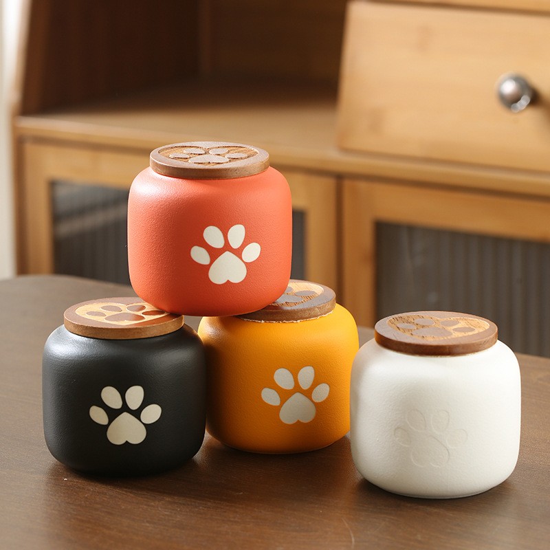 Ceramic Pet Urn Factory - Paw Pattern Wooden Lid