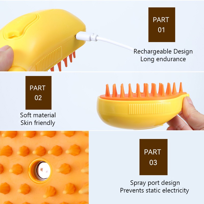 Cat Steam Brush Supplier - 2024 New 3 in 1 Rechargeable Pet Hair Massage Steamy Comb