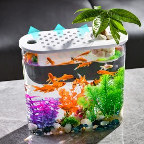 Desktop Fish Tank Factory - Unique Revolving 360 Degree Glass Square Jar Aquarium Home