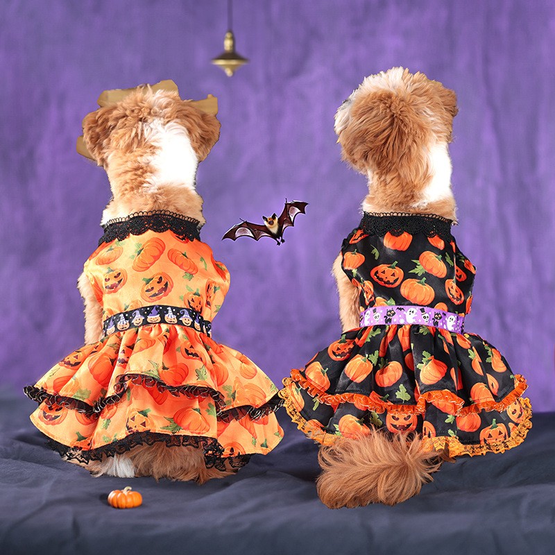 Party Dog Clothes Factory - New Holiday Skirt Outfit Pumpkin Funny Puppy Dress Halloween