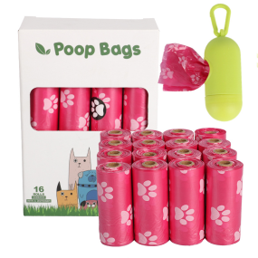 Dog Poop Bag Manufacturer - 16 Rolls Red Foot Print