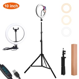 Photography Light Factory - 3000K-6000K Dimmable 10inch Ring Light with 2m Tripod Phone Holder