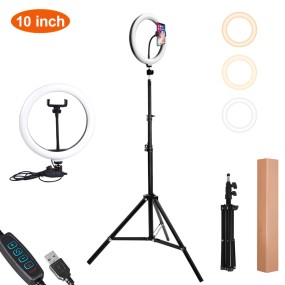 Photography Light Factory - 3000K-6000K Dimmable 10inch Ring Light with 2m Tripod Phone Holder