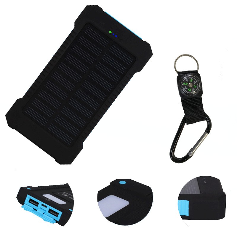 Solar Power Bank Manufacturer - 10000mAh Solar Charge Power Bank with USB Input LED Flashlight