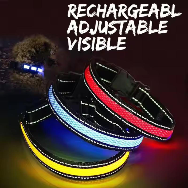 LED Dog Collar Supplier - Adjustable Flashing Lights Dog Collar Lightweight Rechargeable Glow
