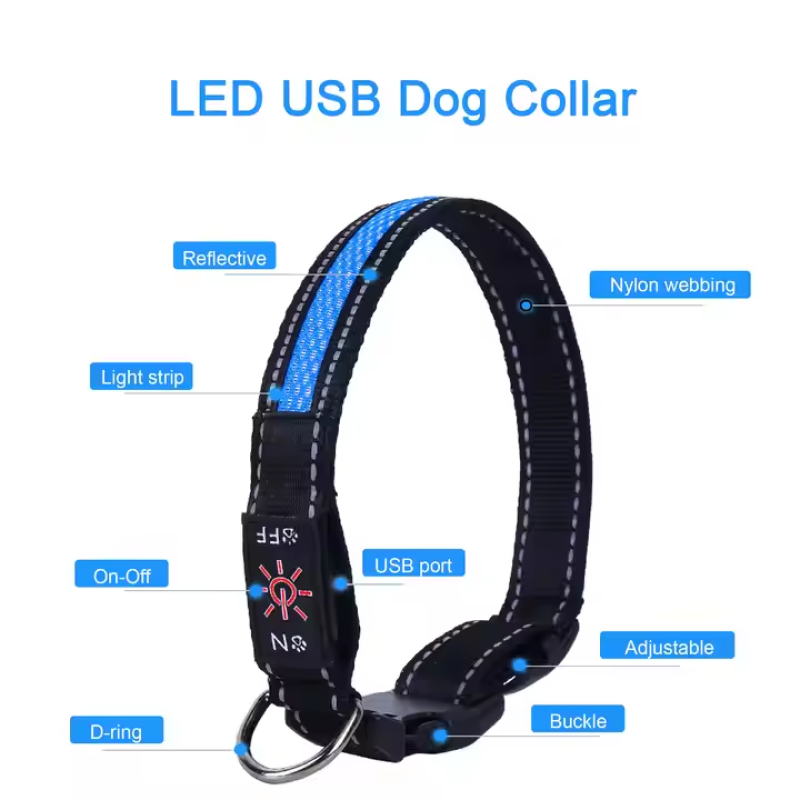 LED Dog Collar Supplier - Adjustable Flashing Lights Dog Collar Lightweight Rechargeable Glow
