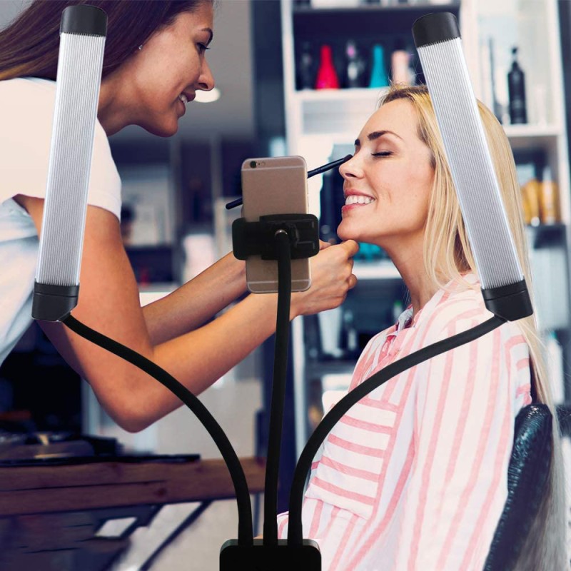 LED Makeup Lamp Supplier - Dual Arm Lash Lamp Flicker-free Lighting with Tripod Phone Holder