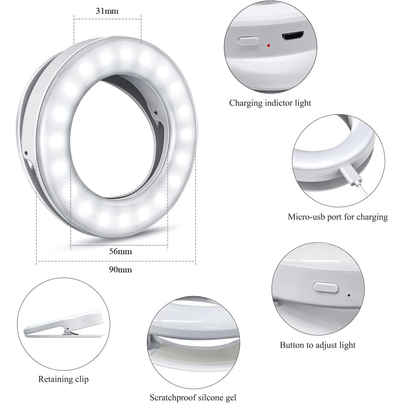 Selfie Ring Light Manufacturer - New LED Ring Light USB Rechargeable 40 LED 3-Level Brightness