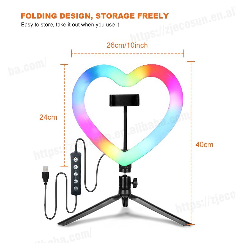 Selfie Ring Light Supplier - Dimmable 10inch RGB Heart Ring Light with Tripod for Beauty Makeup